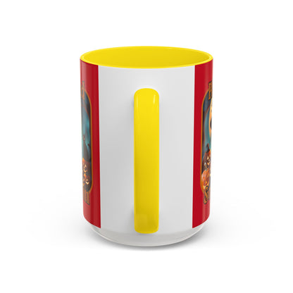 Blessed Samhain Cute Witch Orange font Red Accent Mug by CreepyCrafts.boo