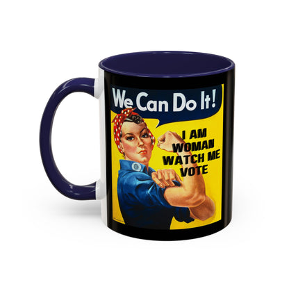 I Am Woman Watch Me Vote Rosie Black Accent Mug by cypherpunkgear.com