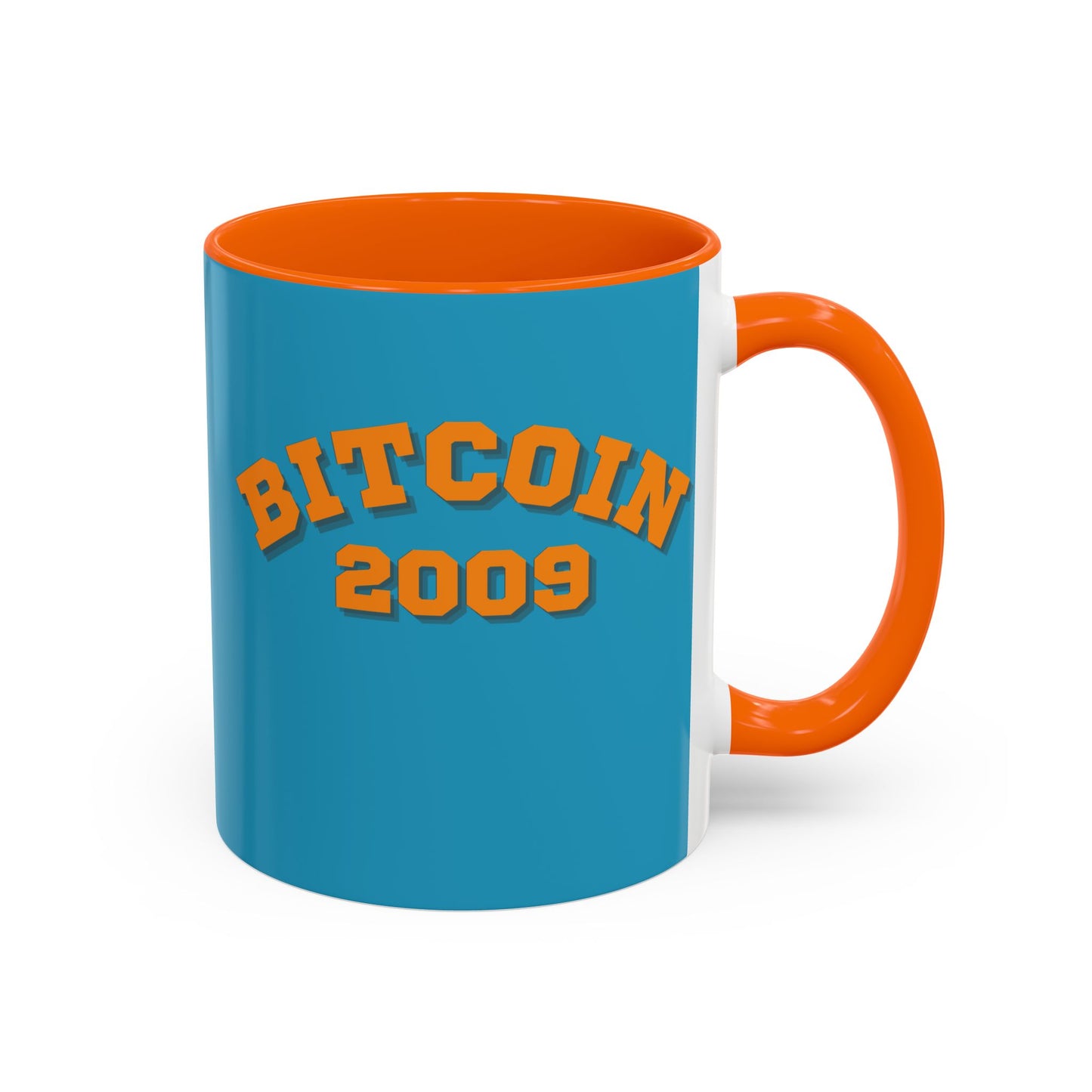 Bitcoin 2009 Turquoise Accent Mug by cypherpunkgear.com
