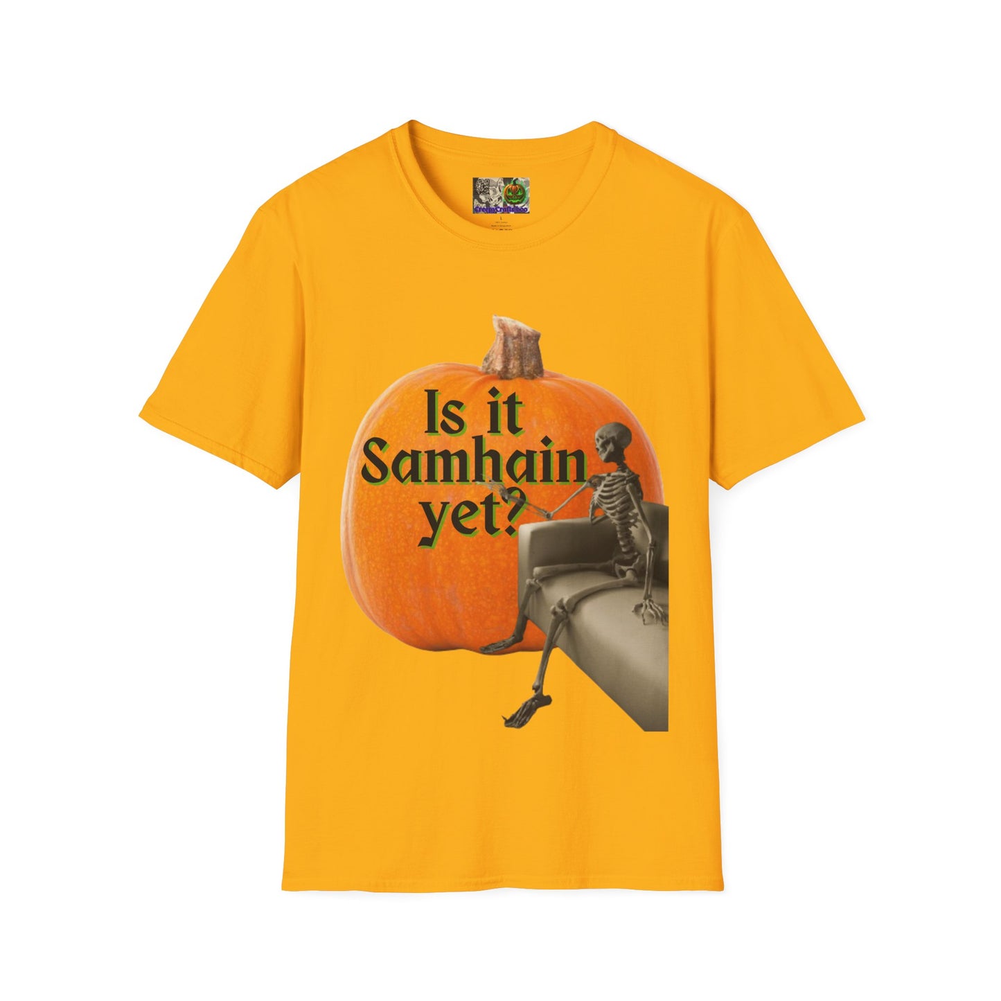 Is It Samhain Yet? Skeleton's Giant Pumpkin Light colors Unisex T-Shirt by CreepyCrafts.boo