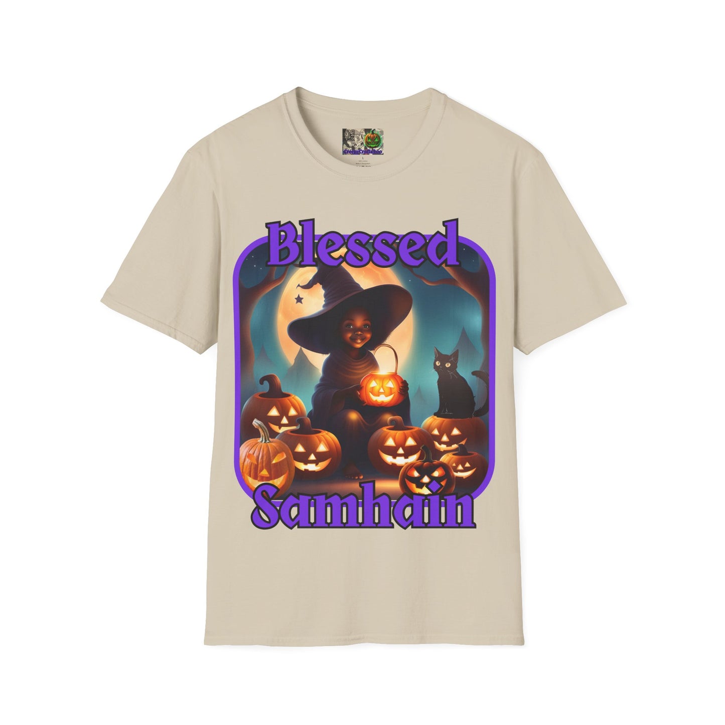 Blessed Samhain Cute Witch Purple font Light colors Unisex T-Shirt by CreepyCrafts.boo