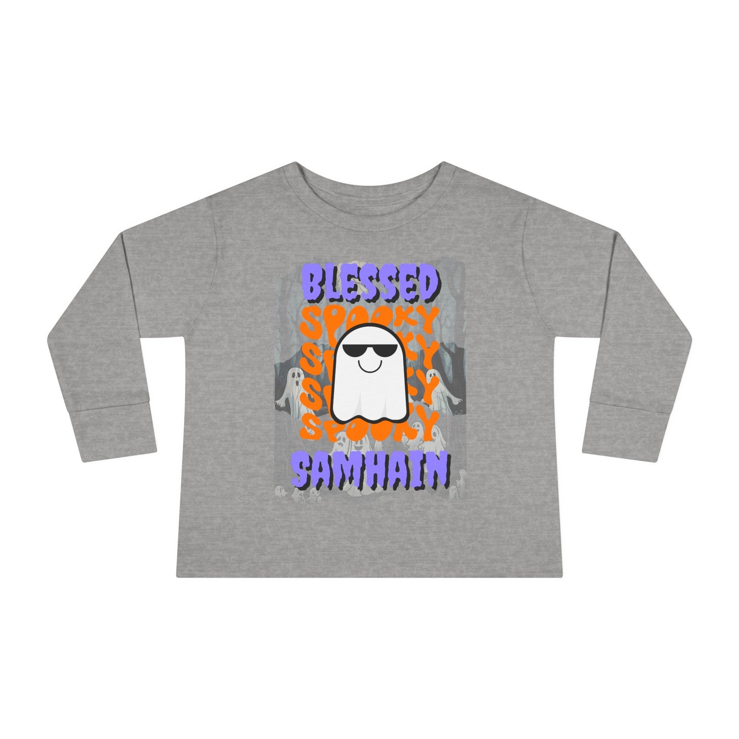 Spooky Blessed Samhain Ghost PRfont Toddler Long Sleeve Tee by cypherpunkgear