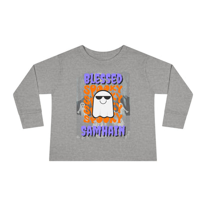 Spooky Blessed Samhain Ghost PRfont Toddler Long Sleeve Tee by cypherpunkgear