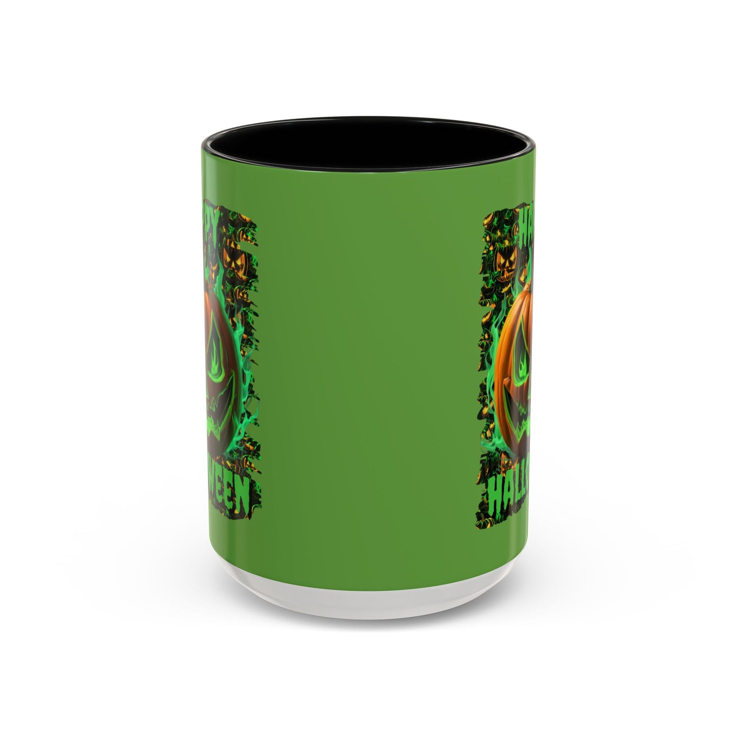 Happy Halloween Green Jack Green Accent Mug by CreepyCrafts.boo
