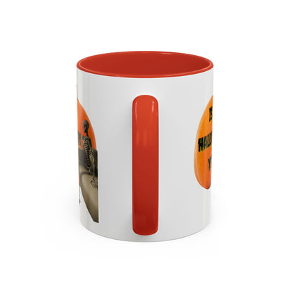 Is it Halloween yet? Skeleton's Giant Pumpkin White Accent Mug by CreepyCrafts.boo