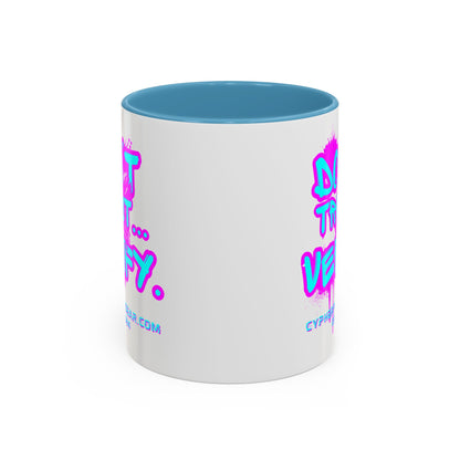 Don't Trust...Verify. White Accent Mug by cypherpunkgear.com