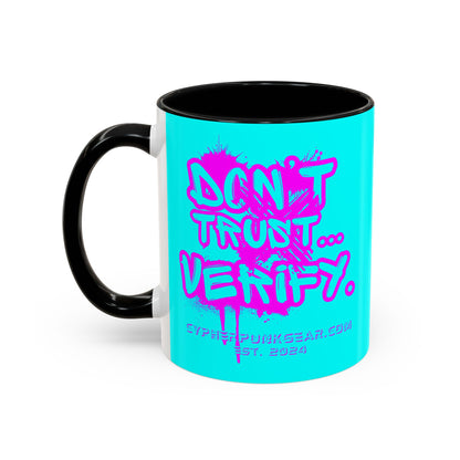 Don't Trust...Verify. Cyan Accent Mug by cypherpunkgear.com