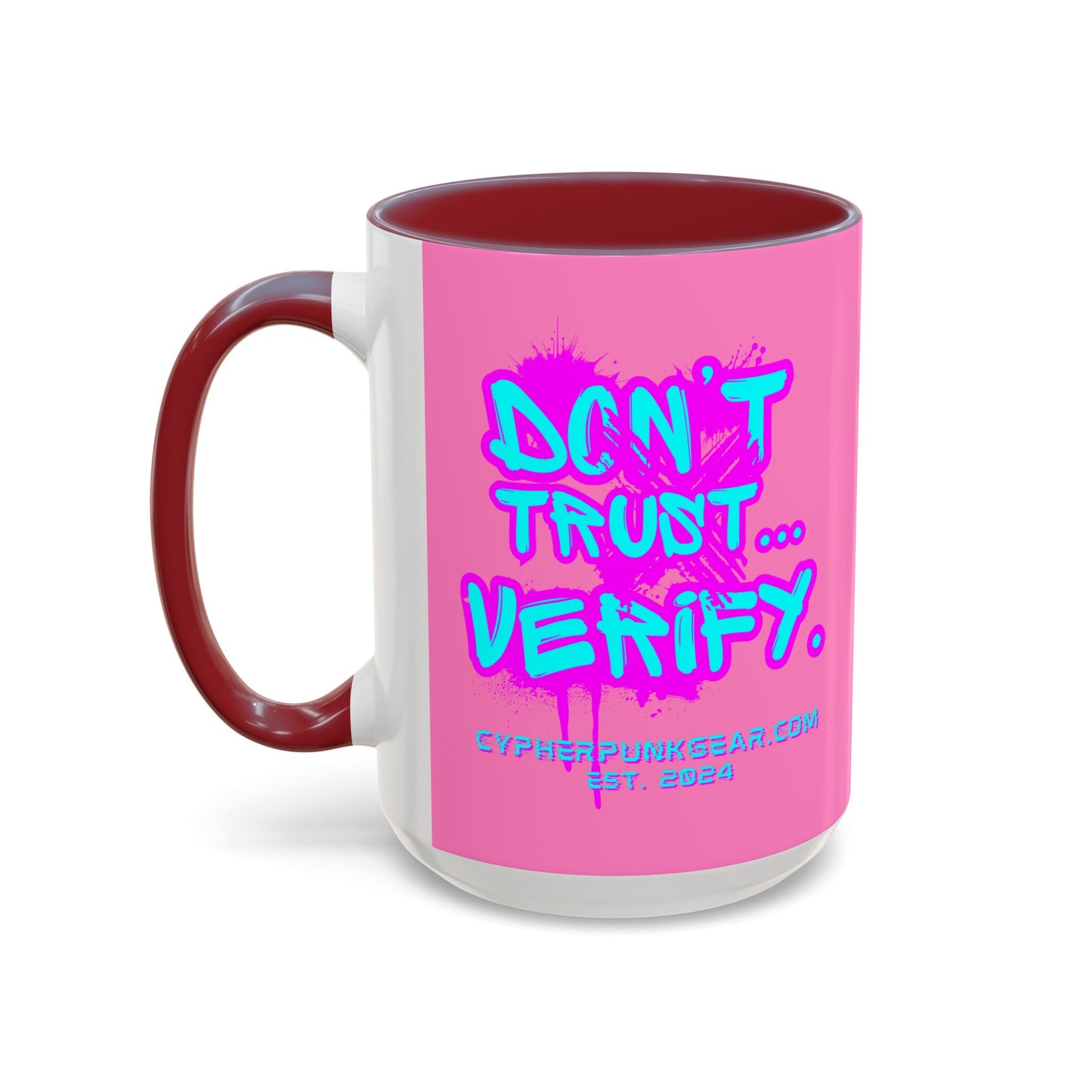 Don't Trust...Verify. Light Pink Accent Mug by cypherpunkgear.com