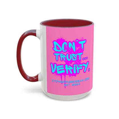 Don't Trust...Verify. Light Pink Accent Mug by cypherpunkgear.com