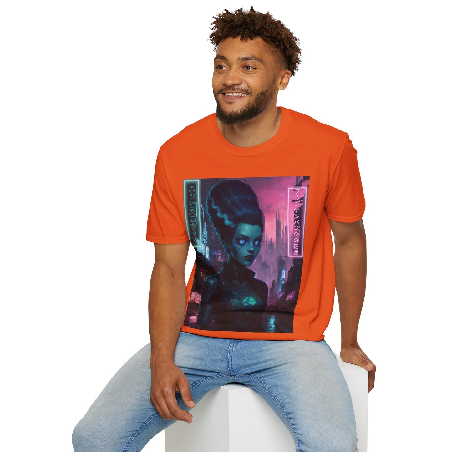 Neon Bride of Frankenstein Light colors Unisex T-Shirt by CreepyCrafts.boo