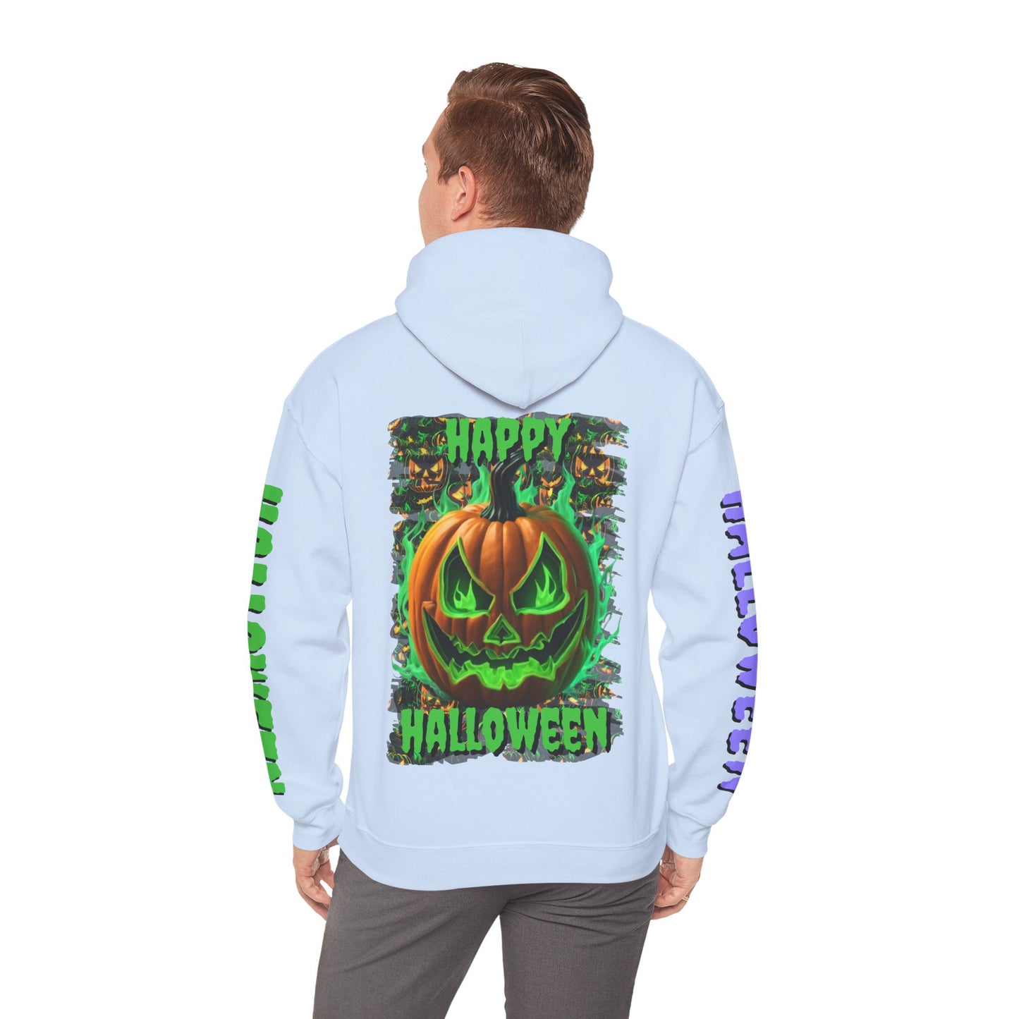 Happy Halloween Green Jack Hoodie Unisex Hooded Sweatshirt by CreepyCrafts.boo