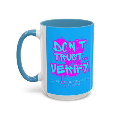 Don't Trust...Verify. Light Blue Accent Mug by cypherpunkgear.com