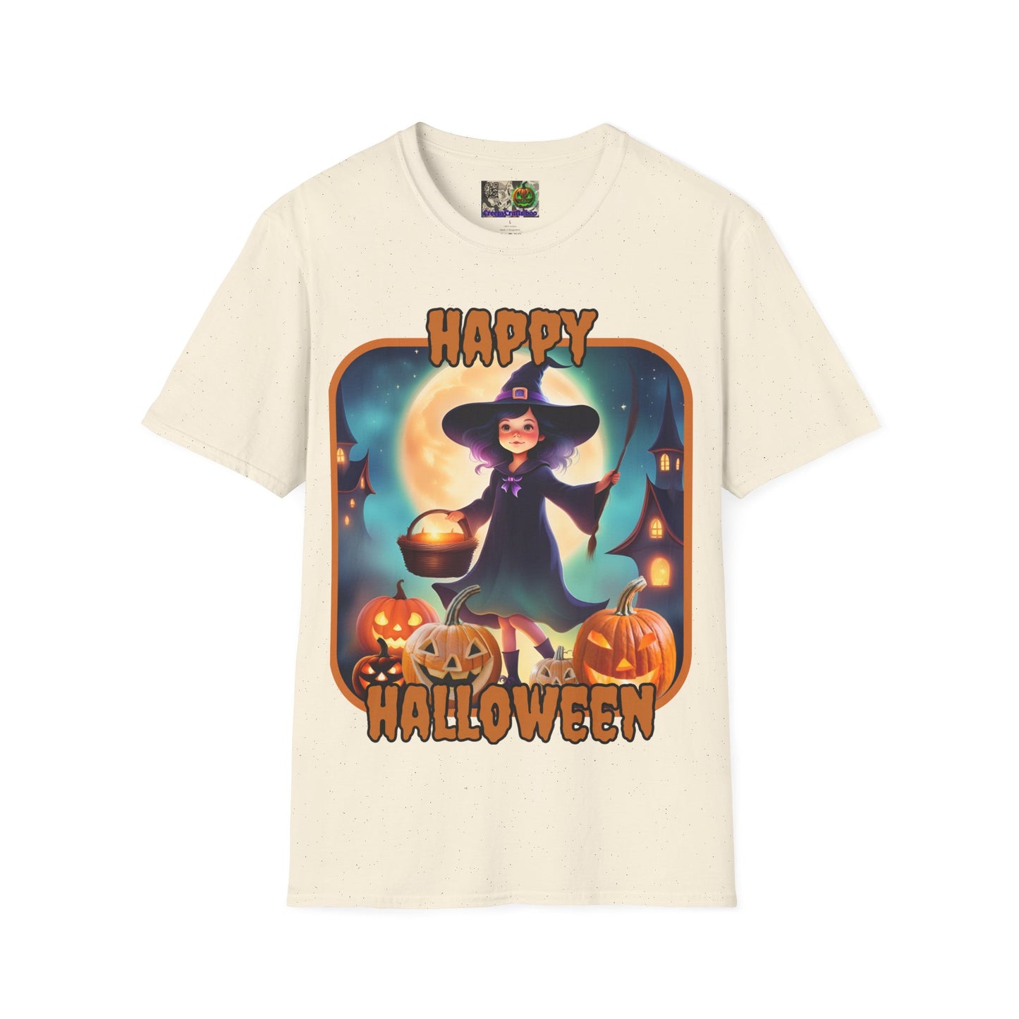 Happy Halloween Little Witch Orange font, Light colors, Unisex T-Shirt by CreepyCrafts.boo