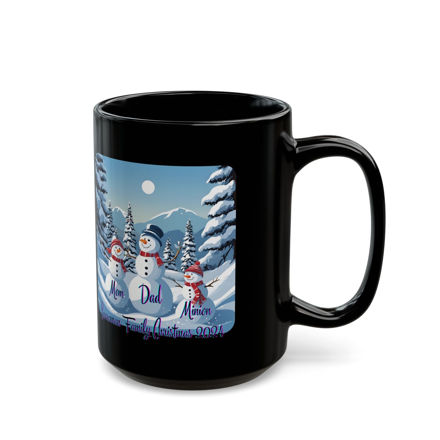 Snowman Family of 3 Black Mug by cypherpunkgear