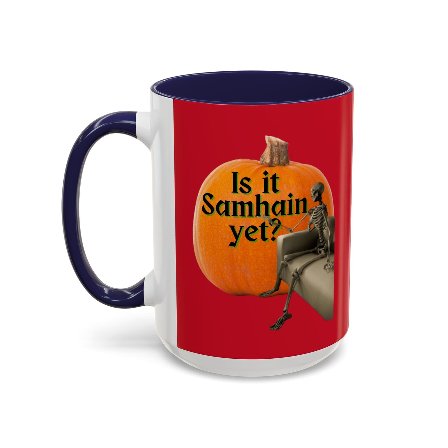 Is It Samhain Yet? Skeleton's Giant Pumpkin Red Accent Mug by CreepyCrafts.boo