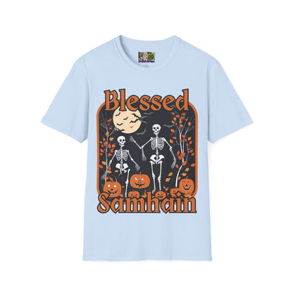 Spooktacular Skeletons of Samhain Light colors Unisex T-Shirt by CreepyCrafts.boo