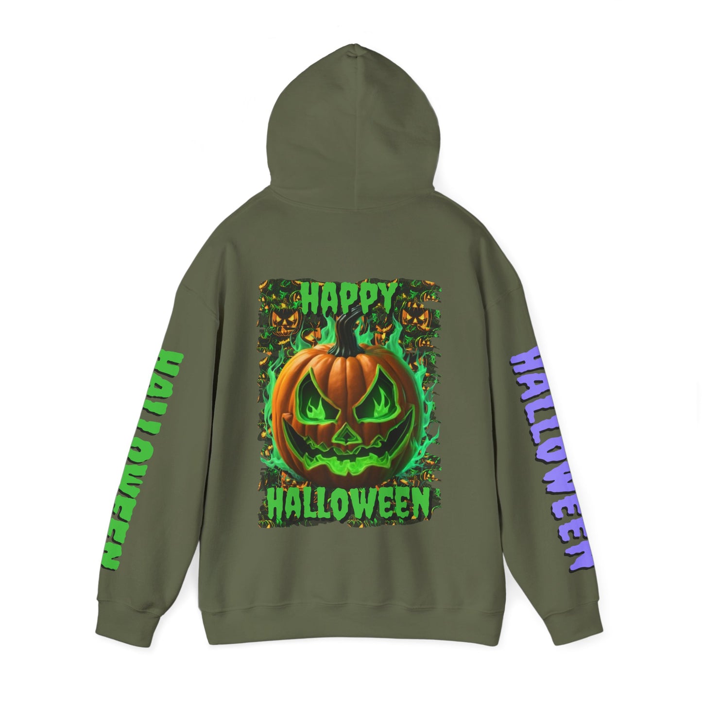 Happy Halloween Green Jack Hoodie Unisex Hooded Sweatshirt by CreepyCrafts.boo