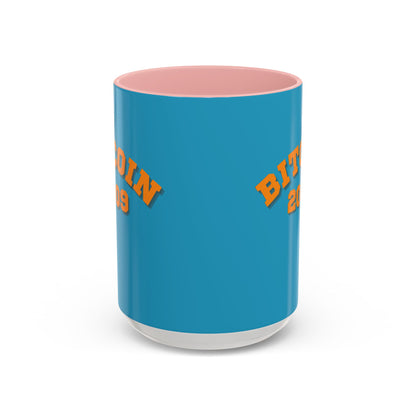 Bitcoin 2009 Turquoise Accent Mug by cypherpunkgear.com