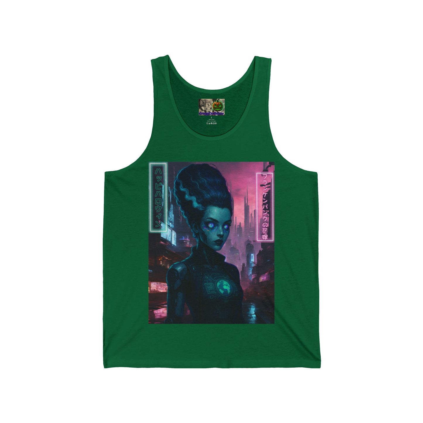 Neon Bride of Frankenstein Unisex Jersey Tank Top by CreepyCrafts.boo