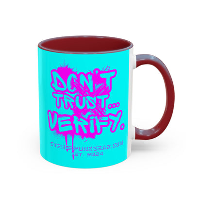 Don't Trust...Verify. Cyan Accent Mug by cypherpunkgear.com