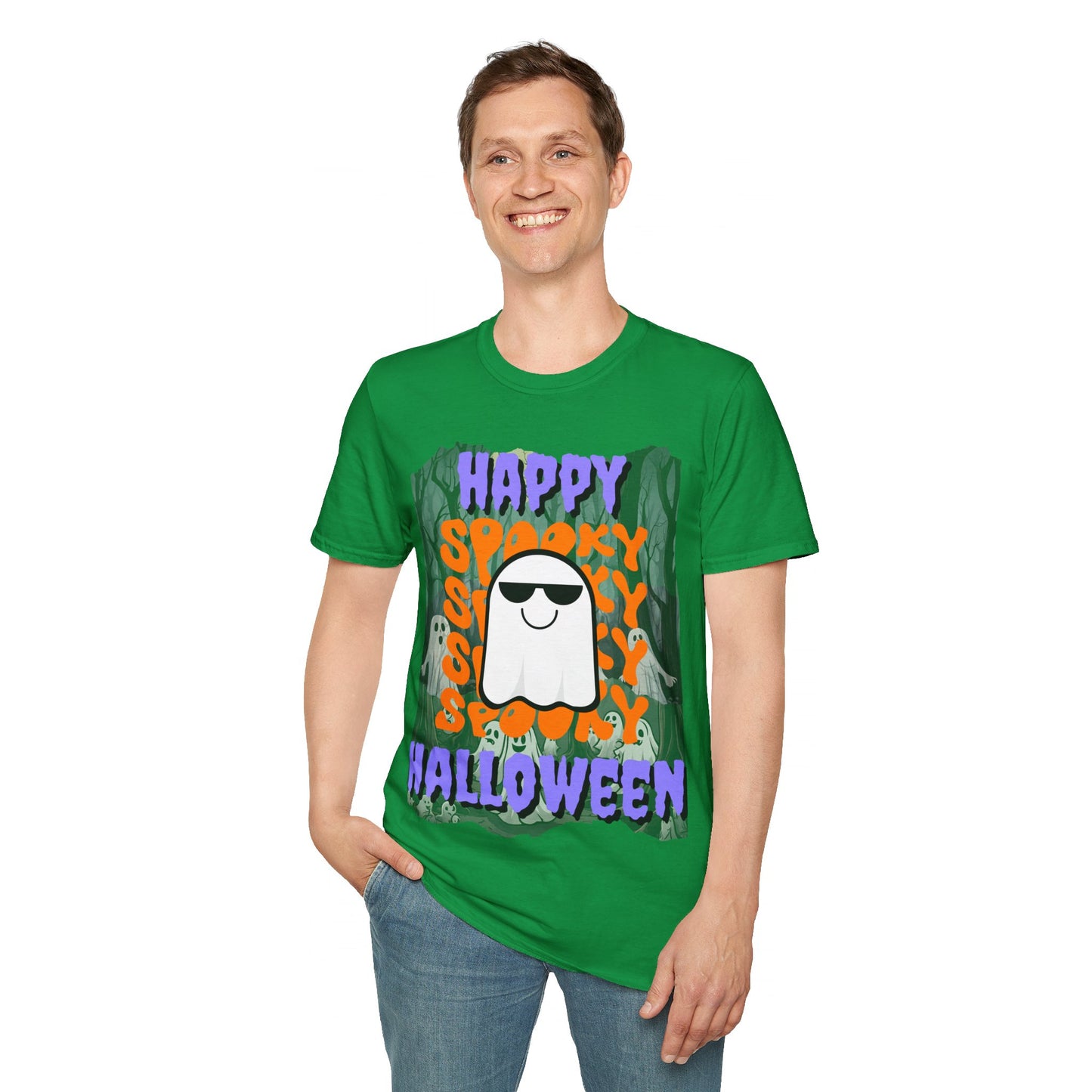 Spooky Happy Halloween Ghost PRfont Unisex T-Shirt by cypherpunkgear