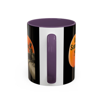 Is It Samhain Yet? Skeleton's Giant Pumpkin Black Accent Mug by CreepyCrafts.boo