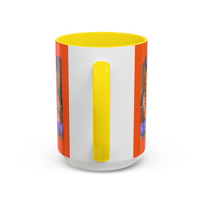 Spooky Happy Halloween Ghost Purple font Orange Accent Mug by CreepyCrafts.boo