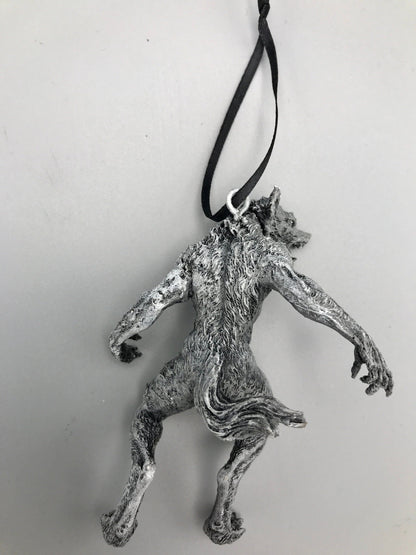 Werewolf Ornament, Grayscale, Hand Painted Resin Sculpture | Gothic Halloween Legendary Monster | Dark Folklore for Spooky Holiday Ornament