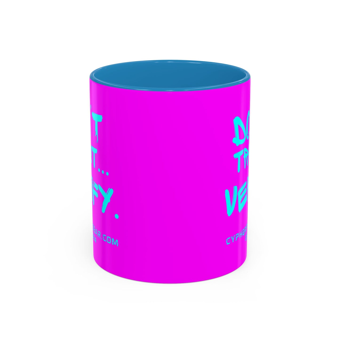 Don't Trust...Verify. Electric Magenta Accent Mug by cypherpunkgear.com