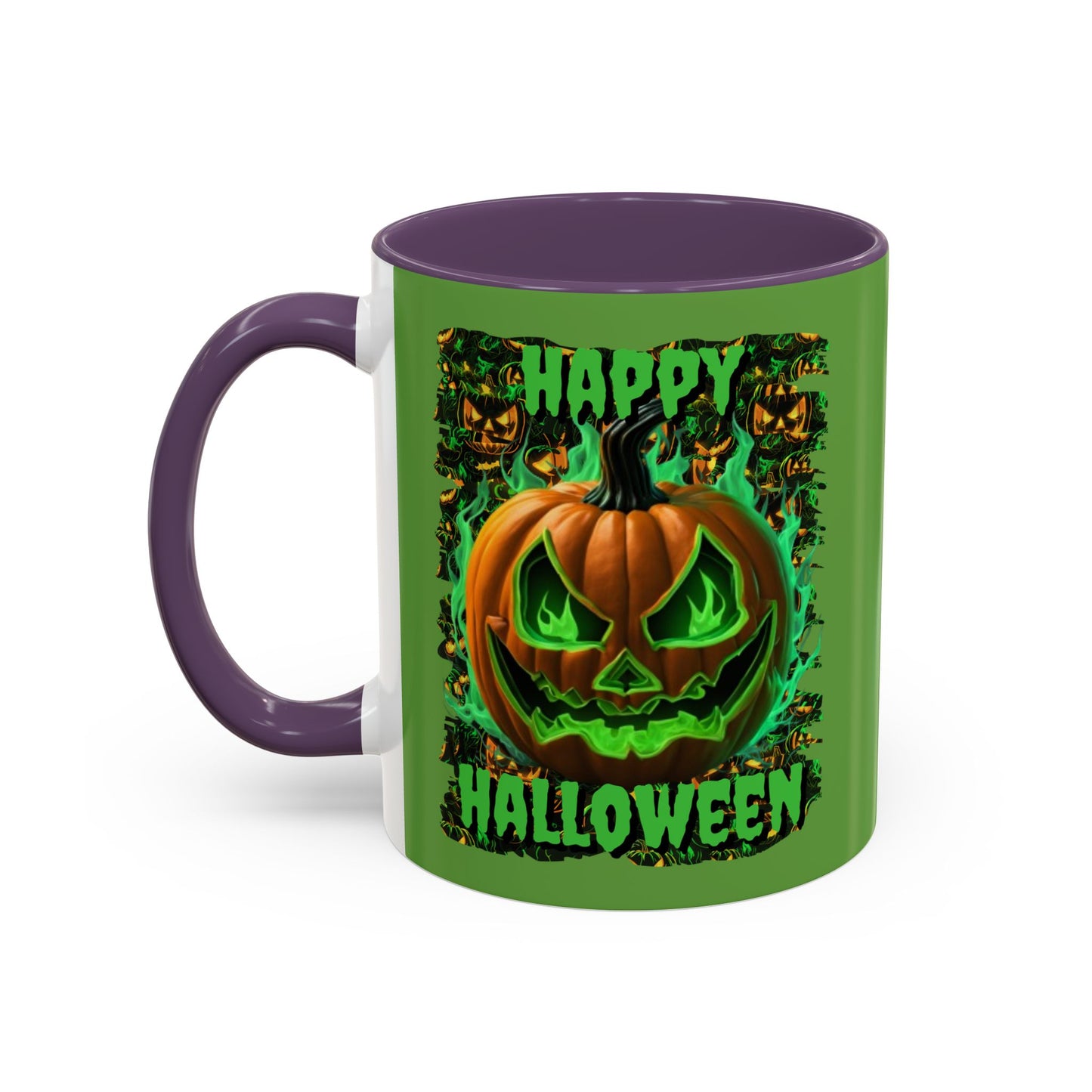 Happy Halloween Green Jack Green Accent Mug by CreepyCrafts.boo