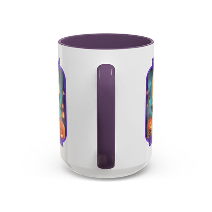 Blessed Samhain Little Witch Purple font White Accent Mug by CreepyCrafts.boo