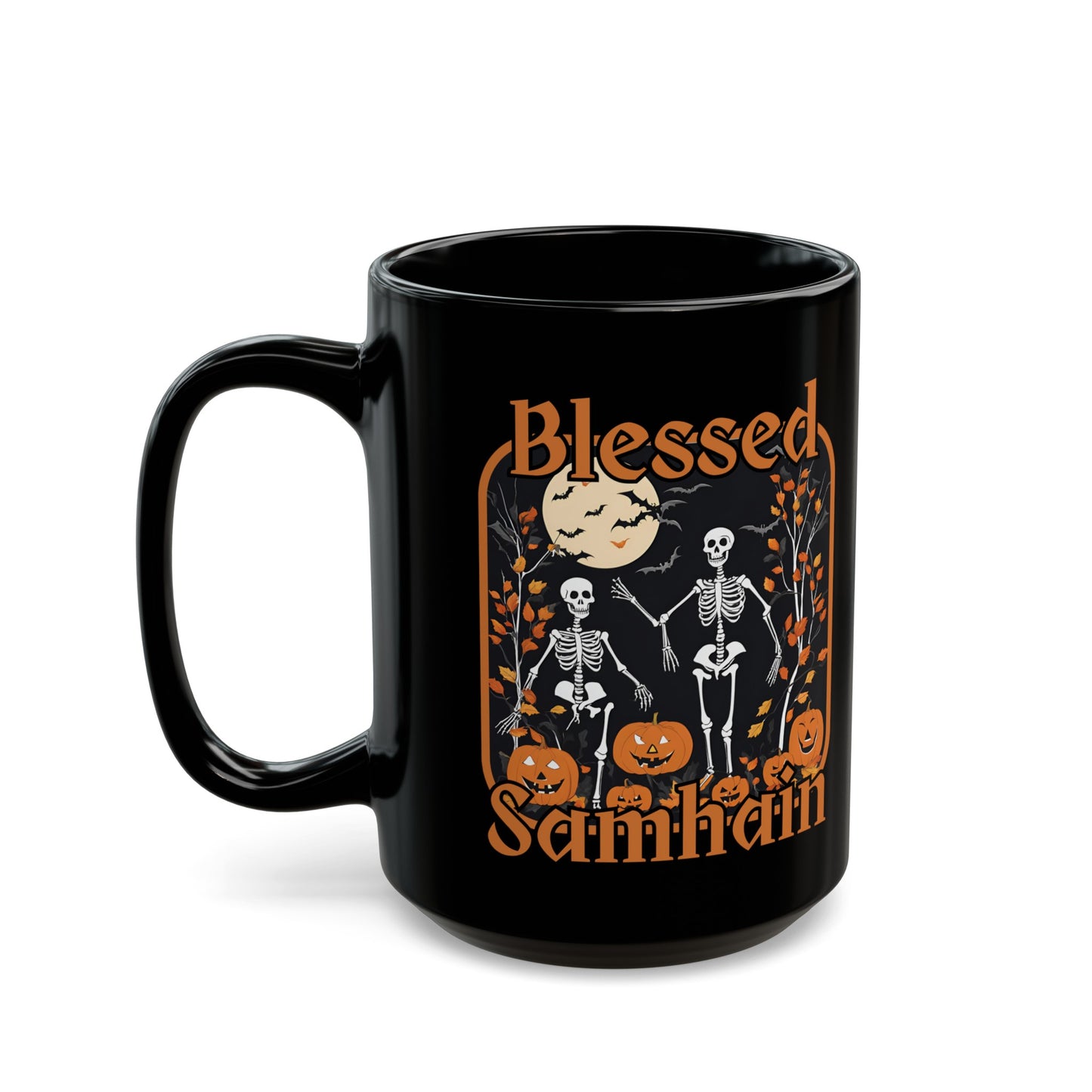 Spooktacular Skeletons of Samhain Black Mug by cypherpunkgear