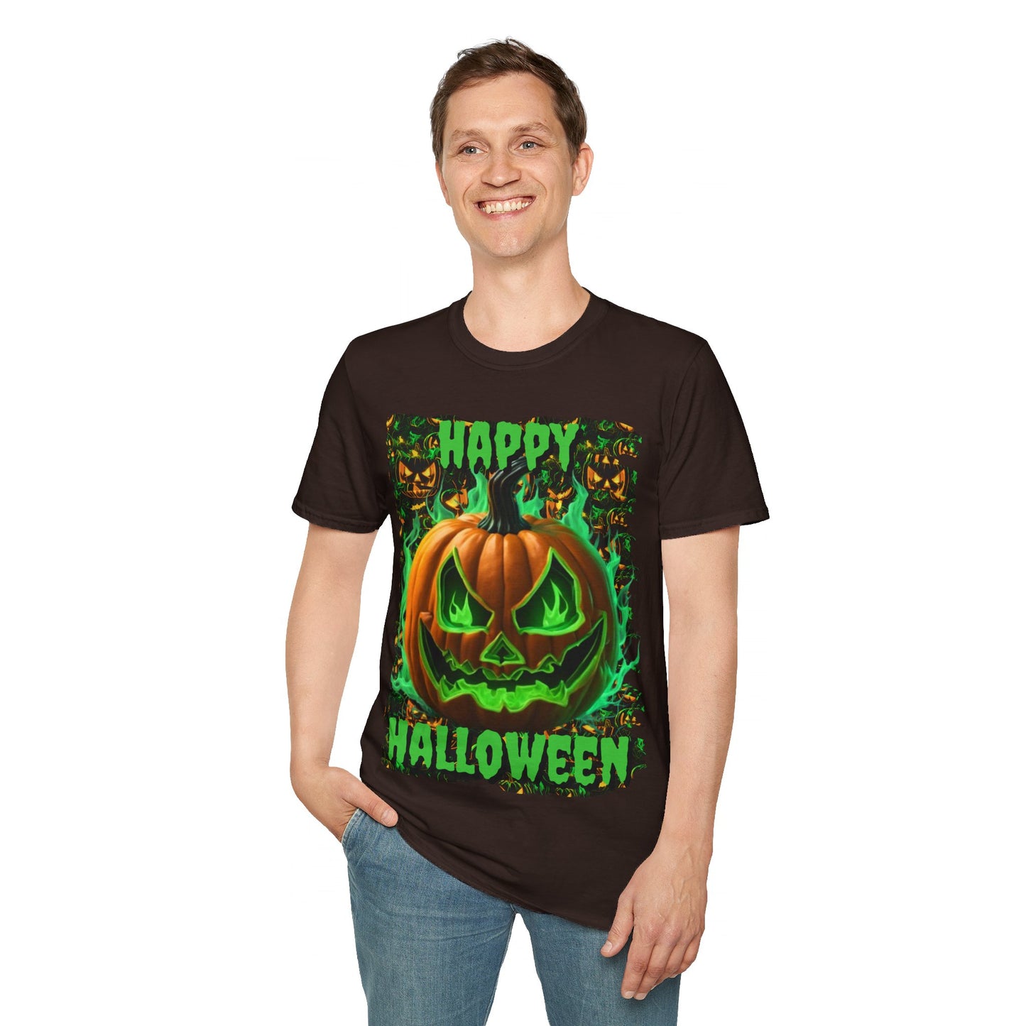 Happy Halloween Green Jack Unisex T-Shirt by cypherpunkgear