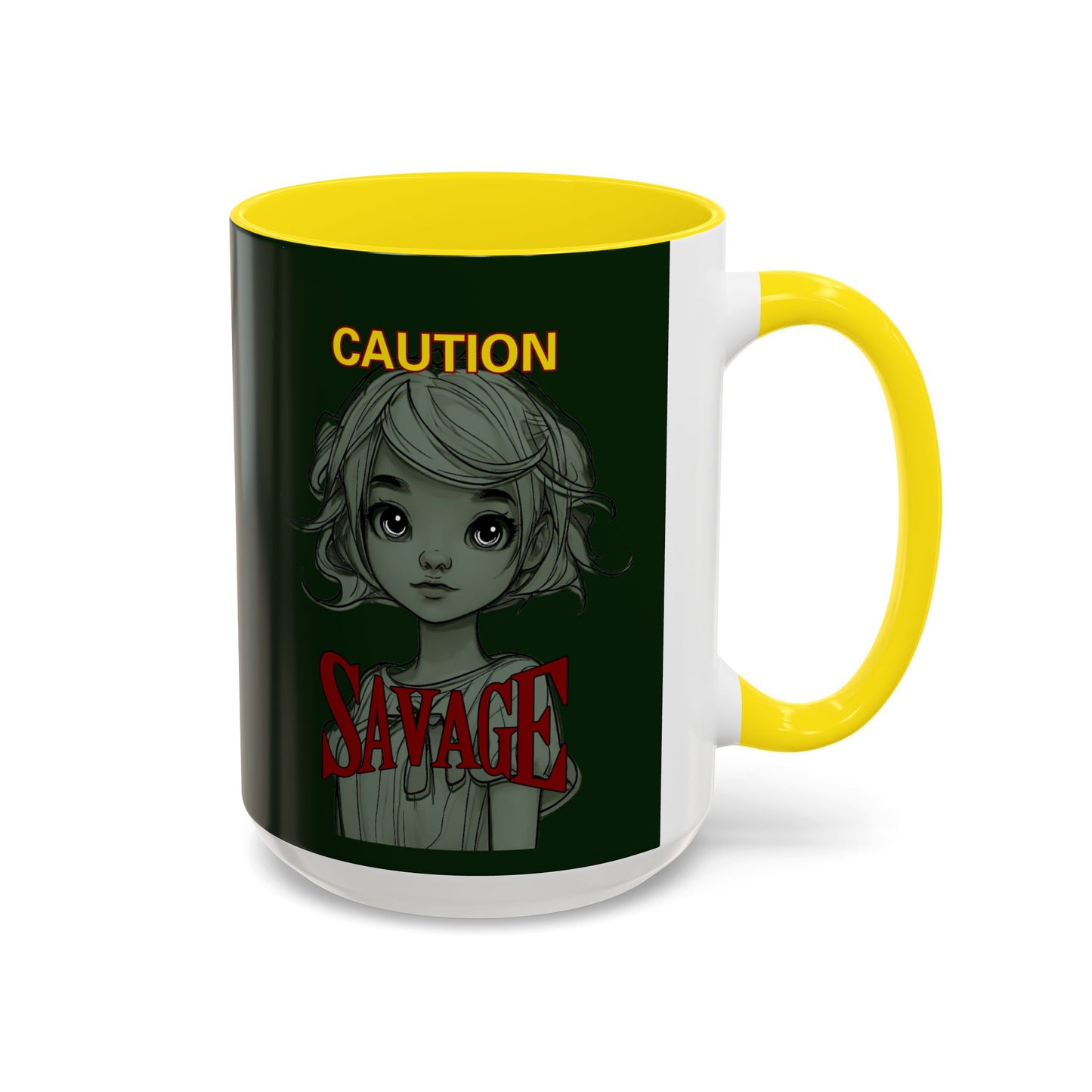 Caution, Savage Dark Green Accent Mug by cypherpunkgear.com