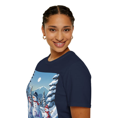 Snowman Family of 3 Dark colors Unisex T-Shirt by cypherpunkgear.com