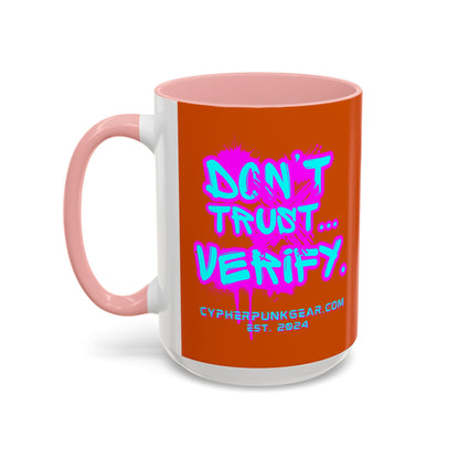 Don't Trust...Verify. Orange Accent Mug by cypherpunkgear.com