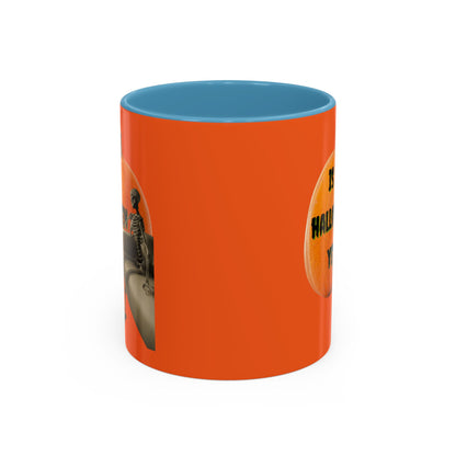 Is it Halloween yet? Skeleton's Giant Pumpkin Orange Accent Mug by CreepyCrafts.boo