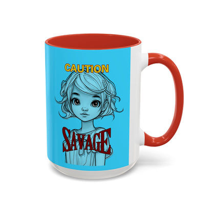 Caution, Savage Light Blue Accent Mug by cypherpunkgear.com