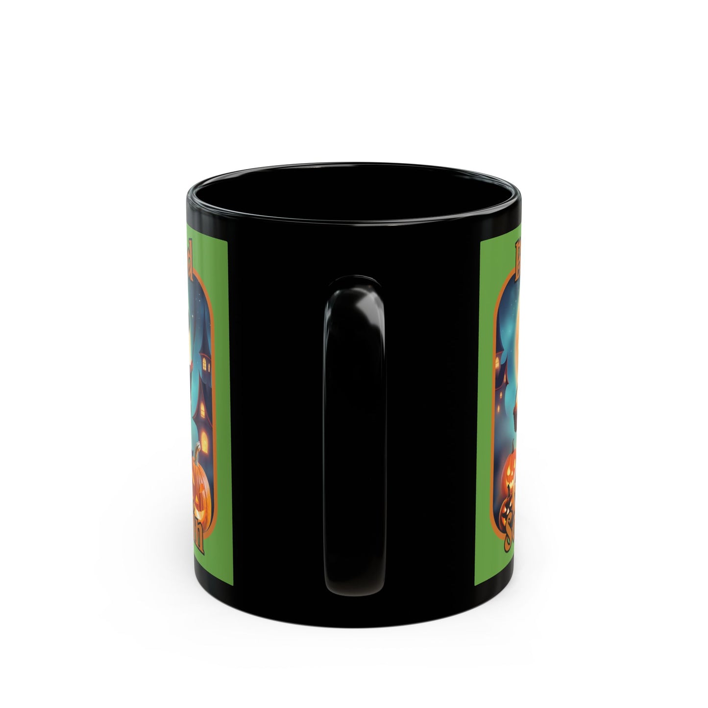 Blessed Samhain Little Witch Orange font Green Mug by CreepyCrafts.boo
