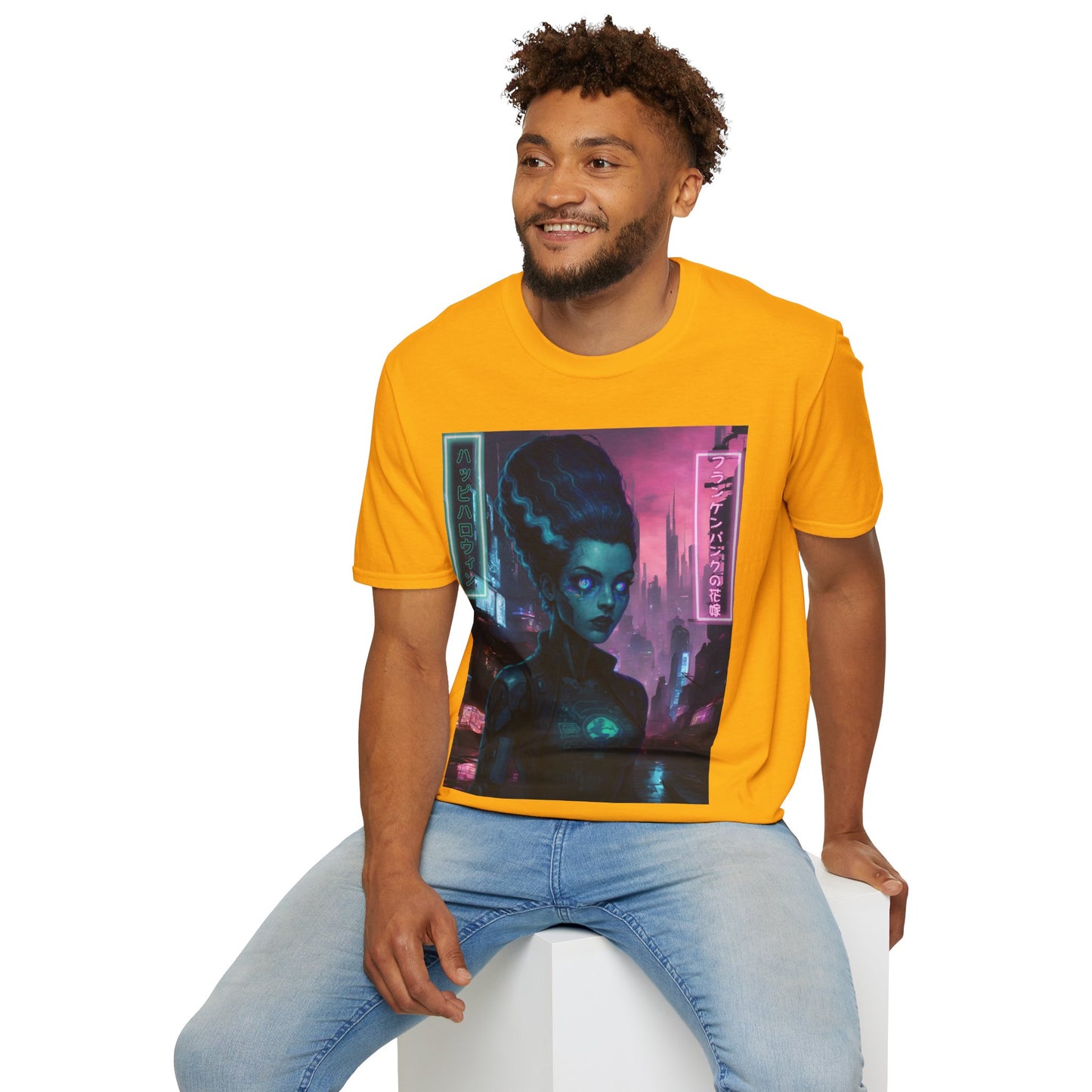 Neon Bride of Frankenstein Light colors Unisex T-Shirt by CreepyCrafts.boo