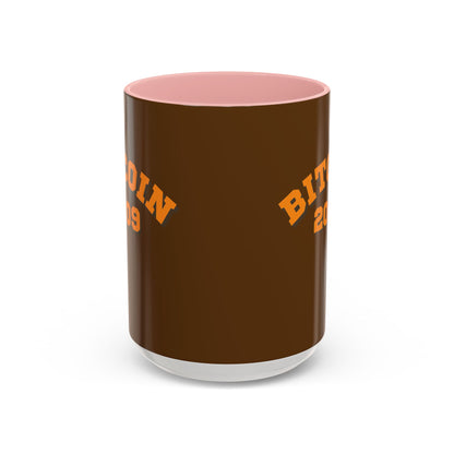 Bitcoin 2009 Brown Accent Mug by cypherpunkgear.com