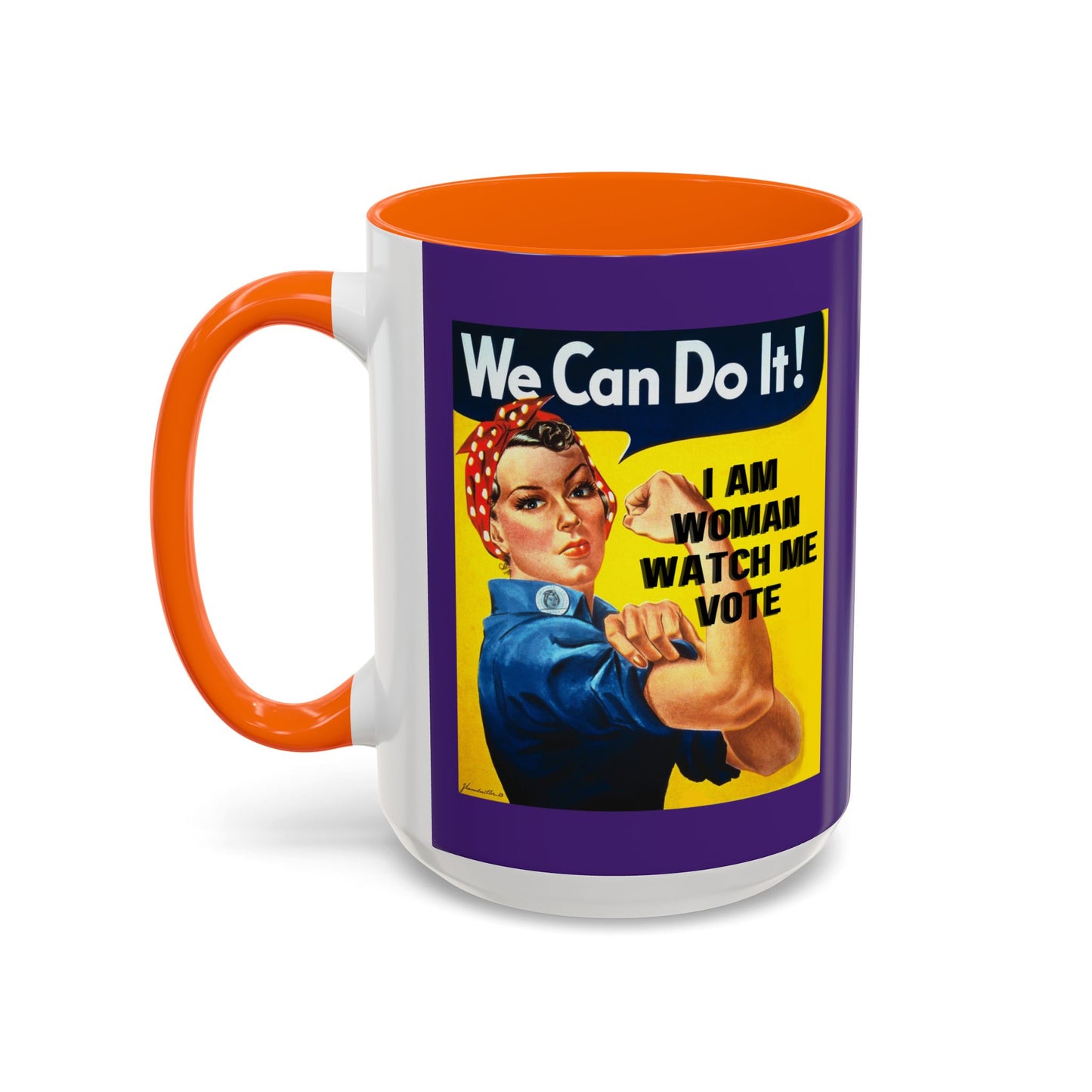 I Am Woman Watch Me Vote Rosie Purple Accent Mug by cypherpunkgear.com