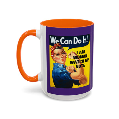 I Am Woman Watch Me Vote Rosie Purple Accent Mug by cypherpunkgear.com