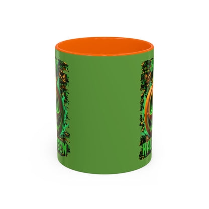 Happy Halloween Green Jack Green Accent Mug by CreepyCrafts.boo