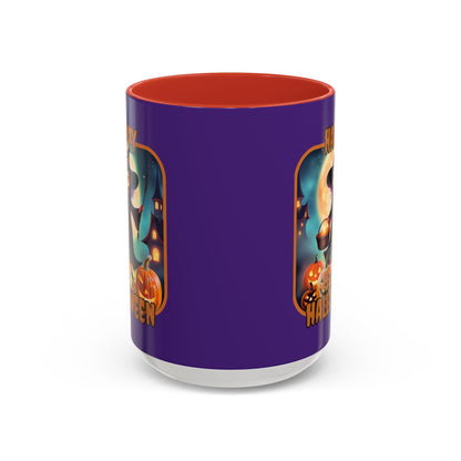 Happy Halloween Little Witch Orange font Purple Accent Mug by CreepyCrafts.boo