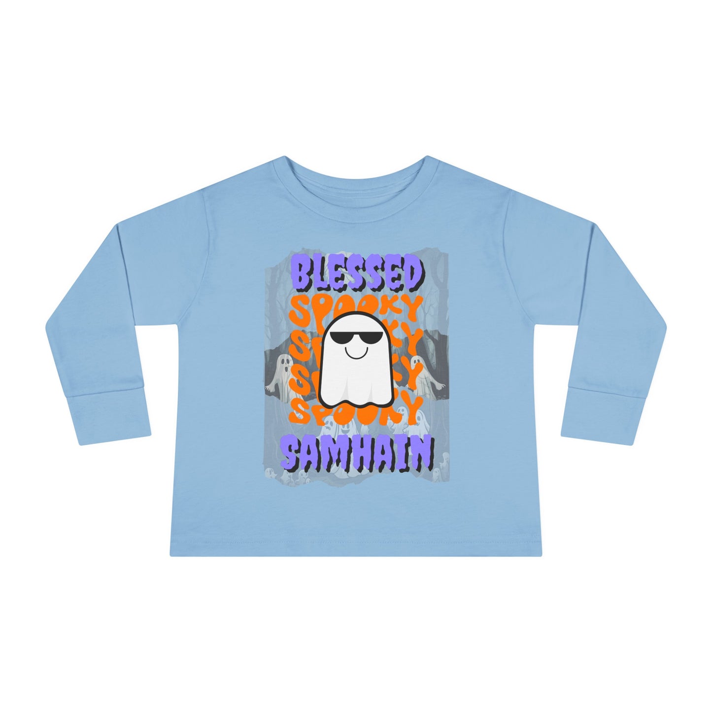 Spooky Blessed Samhain Ghost PRfont Toddler Long Sleeve Tee by cypherpunkgear