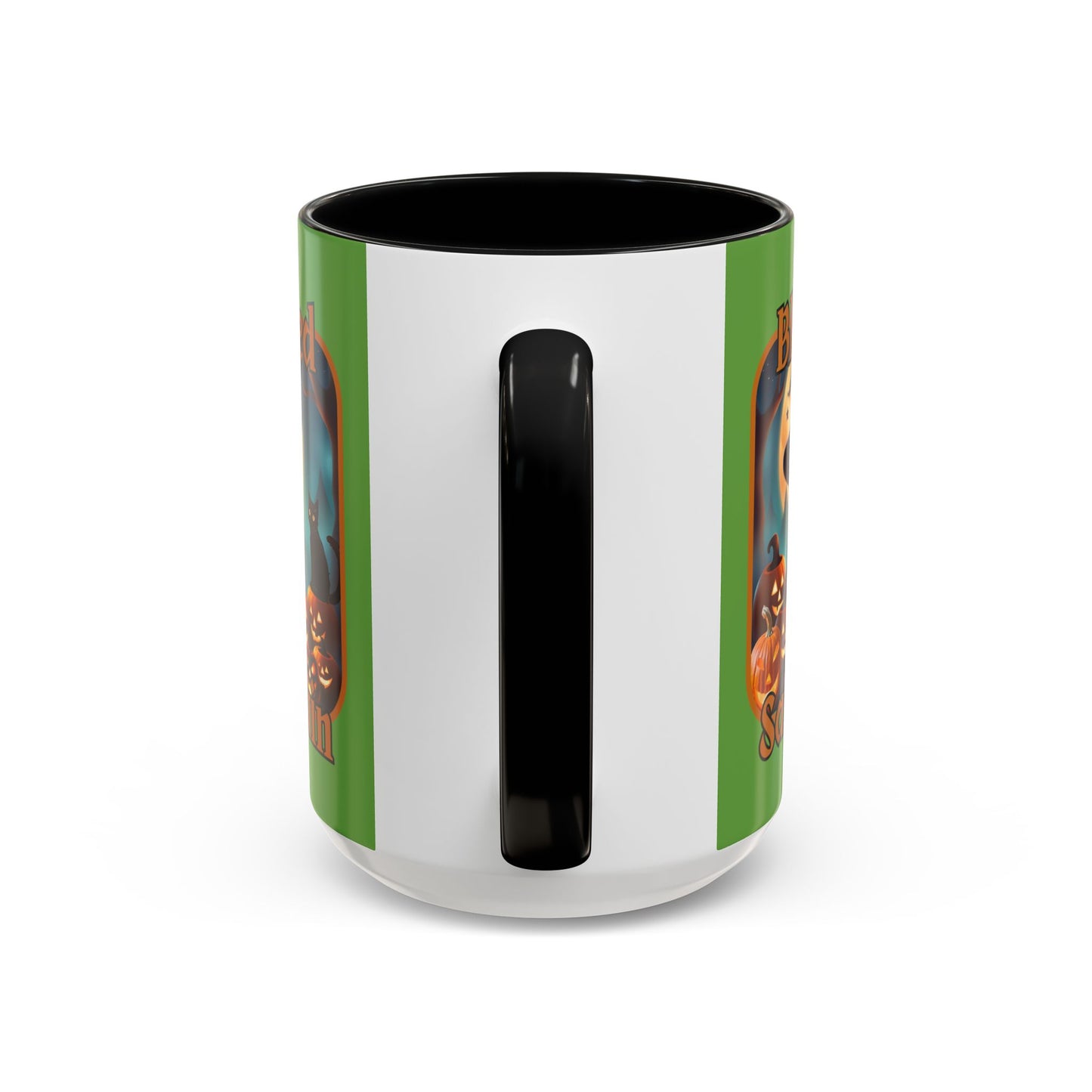 Blessed Samhain Cute Witch Orange font Green Accent Mug by CreepyCrafts.boo