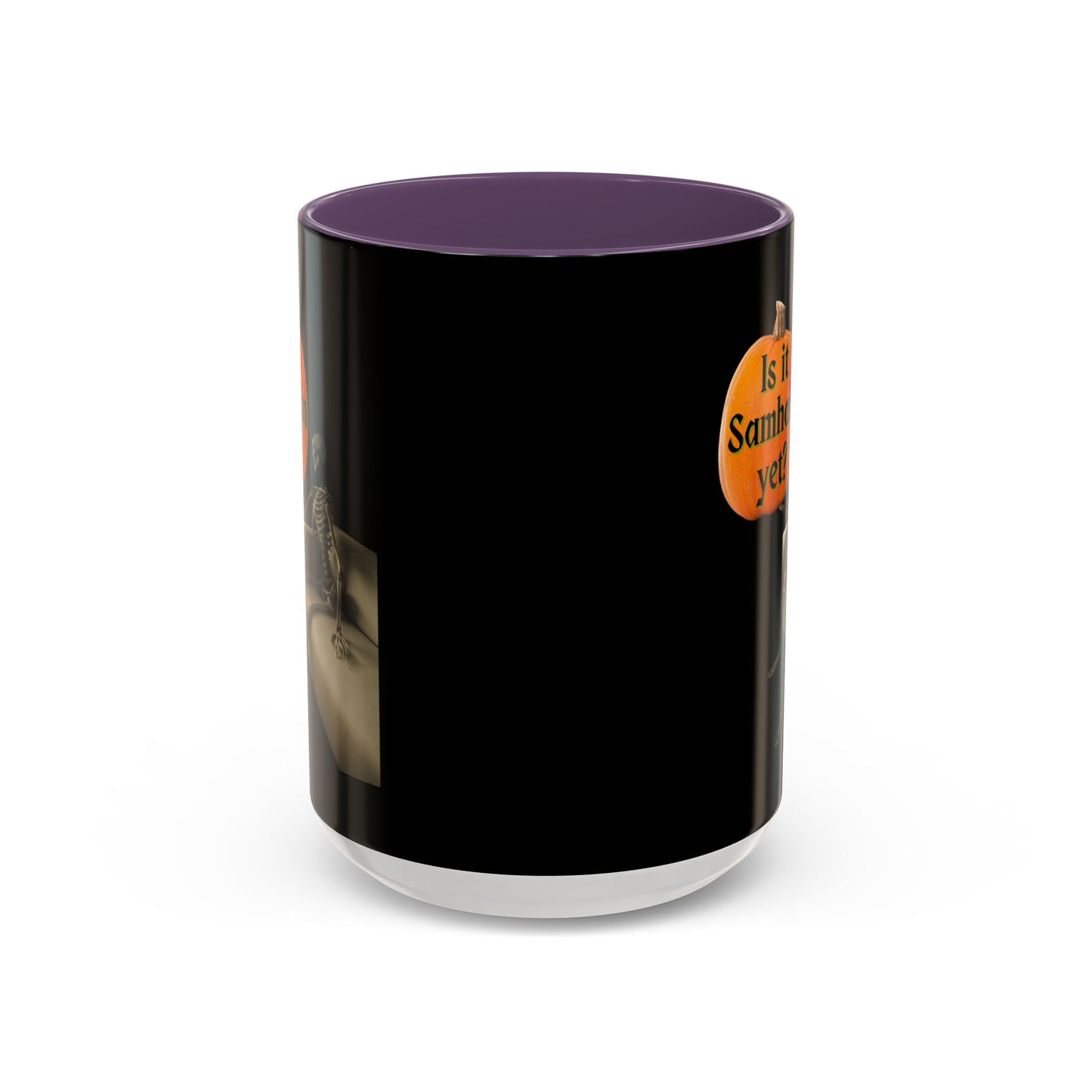 Is it Samhain yet? Skeleton's Pumpkin Black Accent Mug by CreepyCrafts.boo