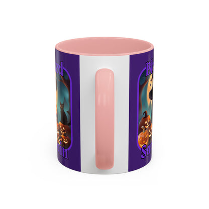 Blessed Samhain Cute Witch Purple font Purple Accent Mug by CreepyCrafts.boo