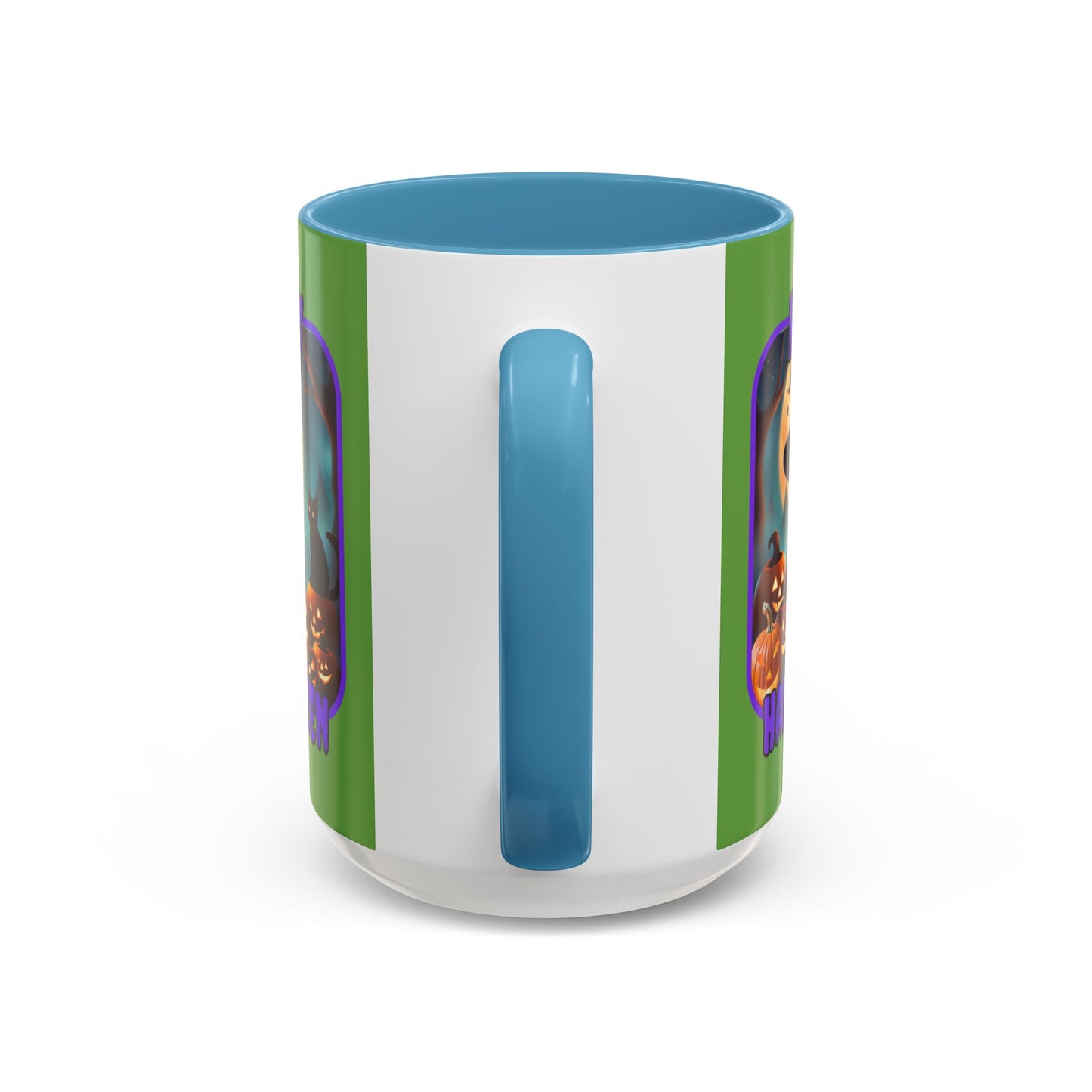 Happy Halloween Cute Witch Purple font Green Accent Mug by CreepyCrafts.boo